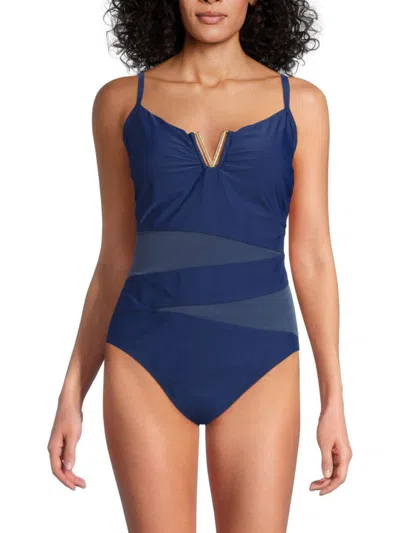 Beyond Control Women's Mio Mesh One-shoulder One-piece Swimsuit In Blue
