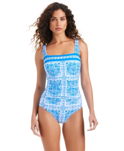 Beyond Control Women's Mio Over-the-shoulder Full Coverage Swimsuit In Blue