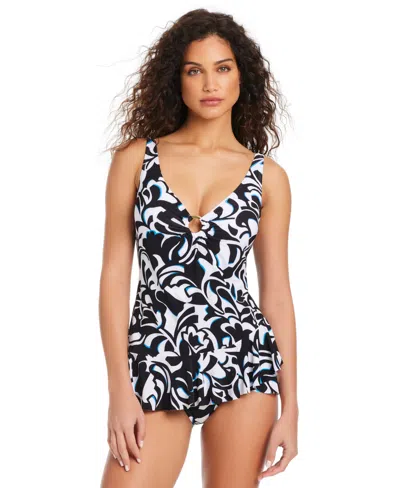 BEYOND CONTROL WOMEN'S OPPOSITES ATTRACT RUFFLED SWIMDRESS