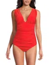 Beyond Control Women's Plunge Ruched One-piece Swimsuit In Habanero
