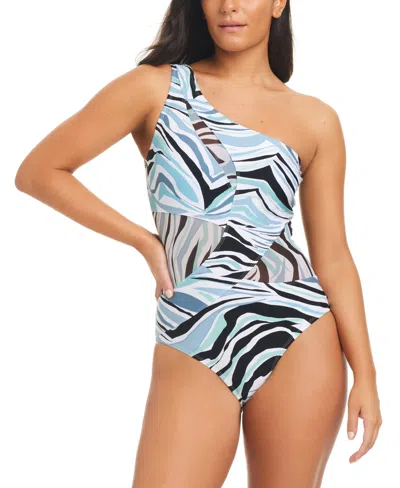 Beyond Control Women's Printed One-shoulder One-piece Swimsuit In White Multi