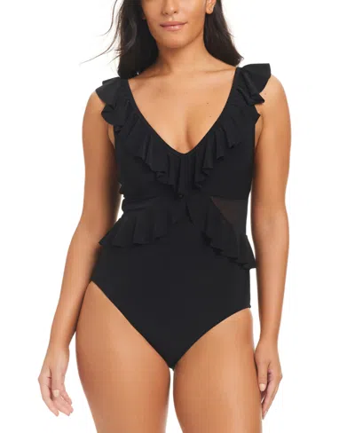 Beyond Control Women's Ruffled One-piece Swimsuit In Black