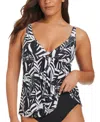 Beyond Control Women's Sharp Observation Printed Cascading-front Tankini In Black,white