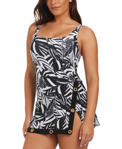 Beyond Control Women's Sharp Observation Square-neck Swim Dress In Black,white