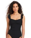 Beyond Control Women's Shirred Ruffled Tankini Top In Black