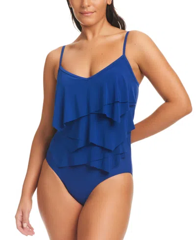 Beyond Control Women's Solid Citizen Tiered One-piece Swimsuit In Deep Sea