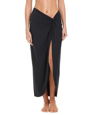 Beyond Control Long Twist Skirt Swim Cover-up In Black