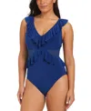 Beyond Control Women's Solid Essentials Mesh Cut-out One-piece Swimsuit In Deep Sea