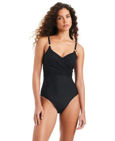 Beyond Control Women's Solid Essentials V-neck One-piece Swimsuit In Black