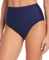 Beyond Control Women's Solid High-waisted Bikini Bottoms In Dark Navy