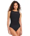 Beyond Control Women's Textured Mesh High-neck Swimsuit In Black