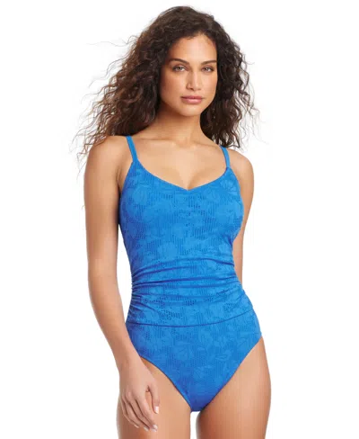 Beyond Control Women's Textured One-piece Swimsuit In Atlantic Blue