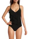Beyond Control Women's Solid Citizen Tiered One-piece Swimsuit In Black