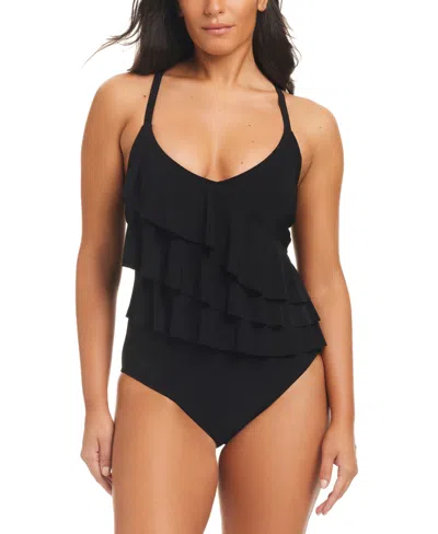 Beyond Control Women's Tiered Ruffle One-piece Swimsuit In Black