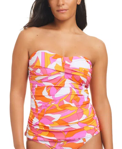 Beyond Control Women's Twisted Bust Convertible Tankini Top In Pink Multi
