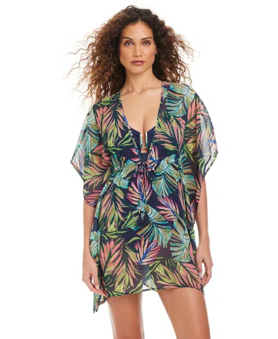 Beyond Control V Neck Caftan Swim Cover-up In Blue