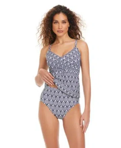 Beyond Control Womens Purest Form Draped Adjustable Straps Tankini High Waisted Swim Bottoms In Blue