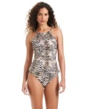 Beyond Control Womens The Tigress Printed High Neck Tankini High Waist Bottoms In Brown