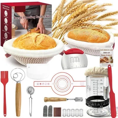 Beyond Sourdough Starter Kit, Bread Proofing Baskets In Red