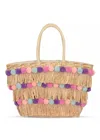 Beyond The Beach Olivia Tote Natural/purple Pompom Beach Bag