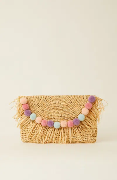 Beyond The Beach Sera Pompom Clutch Bag Natural/pastel Rainbow