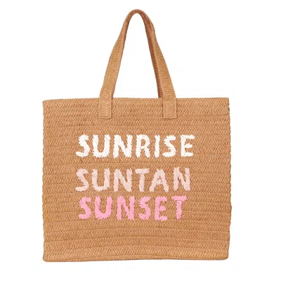 Beyond The Beach Sunrise Sunset Sand/coral Rainbow Tote Beach Bag