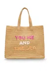 Beyond The Beach You Me And The Sea Tote Bag Sand/fuchsia