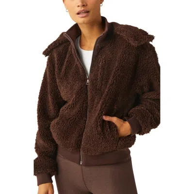 Beyond Yoga Adventure Faux Shearling Hoodie In Espresso