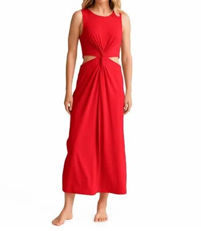 BEYOND YOGA AROUND THE WORLD FRONT TWIST MIDI DRESS IN CANDY APPLE RED