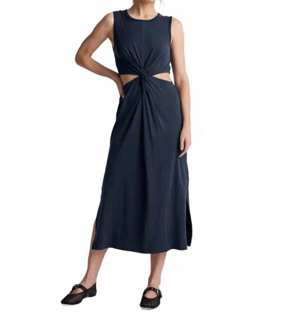 BEYOND YOGA AROUND THE WORLD FRONT TWIST MIDI DRESS IN NOCTURNAL NAVY