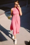 Beyond Yoga Around The World Front Twist Midi Dress In Pink
