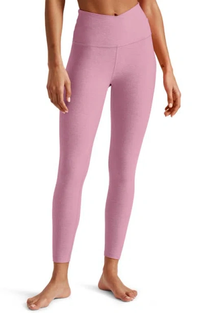 Beyond Yoga At Your Leisure Space Dye High Waist Midi Leggings In Pink Haze Heather