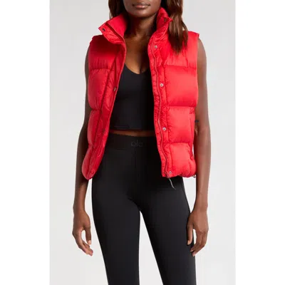Beyond Yoga Big Cozy Puffer Vest In Ruby Red