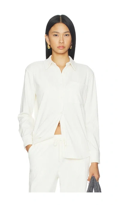Beyond Yoga Breathe Easy Corduroy Button Front Shirt In White