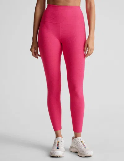 Beyond Yoga Caught In The Midi High Waisted Legging In Vivid Pink Heather