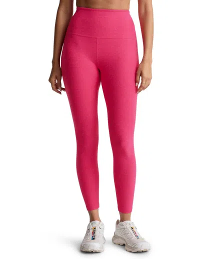 Beyond Yoga Caught In The Midi High Waisted Legging In Vivid Pink Heather