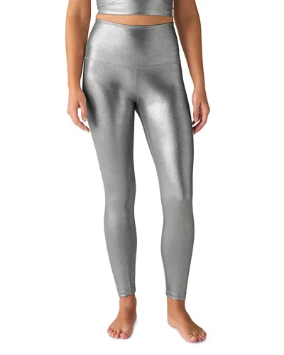 Beyond Yoga Caught In The Midi High Waisted Leggings In Liquid Silver