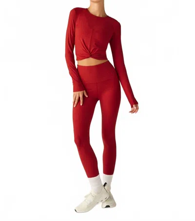 Beyond Yoga Center Stage Cropped Long Sleeve Pullover Tee Top In Ruby Red
