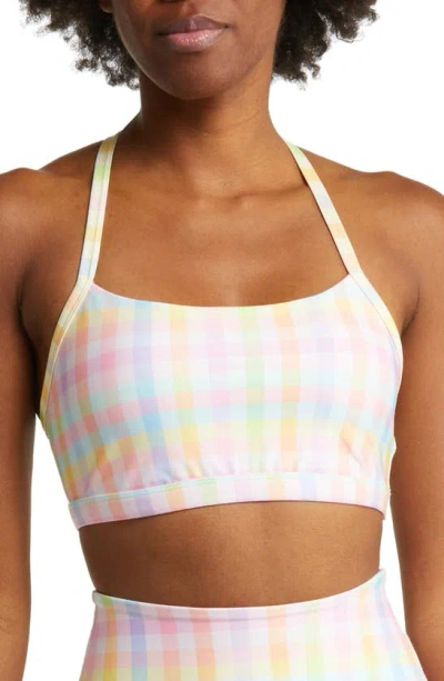 Beyond Yoga Check Racerback Sports Bra In Pastel Gingham