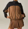 Beyond Yoga Colorblock Go Retro Jacket In Deep Tan/true Black In Multi
