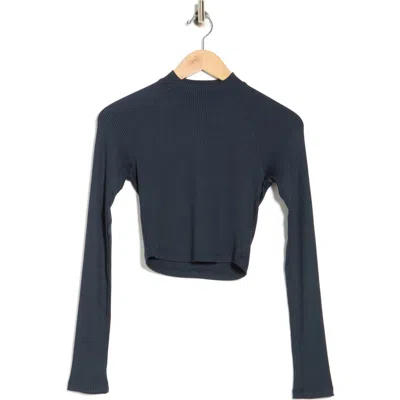Beyond Yoga Contours Rib Mock Neck Crop Top In Blue
