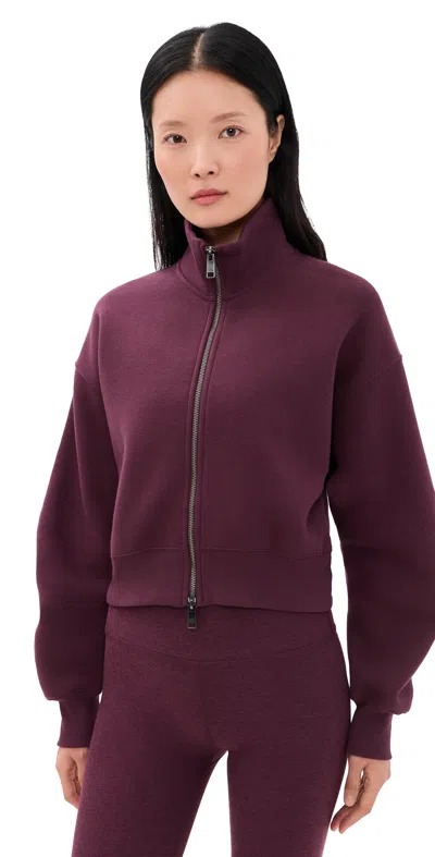 Beyond Yoga Double Zip Cropped Jacket Cabernet In Pink