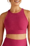 Beyond Yoga Enlighten Space Dye Longline Sports Bra In Cranberry Heather