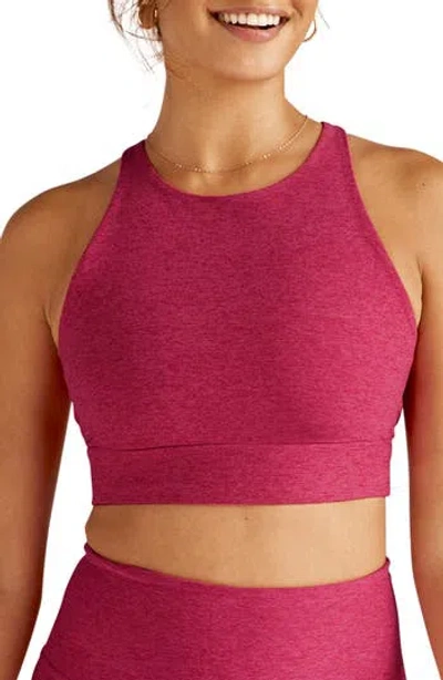 Beyond Yoga Enlighten Space Dye Longline Sports Bra In Cranberry Heather