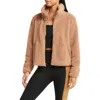 Beyond Yoga Faux Fur Zip Jacket In Camel