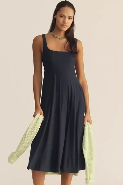 Beyond Yoga Featherweight At The Ready Square-neck Midi Dress In Blue