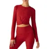Beyond Yoga Featherweight Center Stage Cropped Long Sleeve Pullover In Ruby Red Heather In Red
