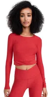 Beyond Yoga Featherweight Center Stage Cropped Long Sleeve Tee Ruby Red Heather In Ruby Red Heather