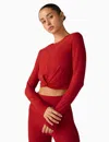 Beyond Yoga Featherweight Center Stage Cropped Long Sleeve Pullover In Ruby Red Heather In Red