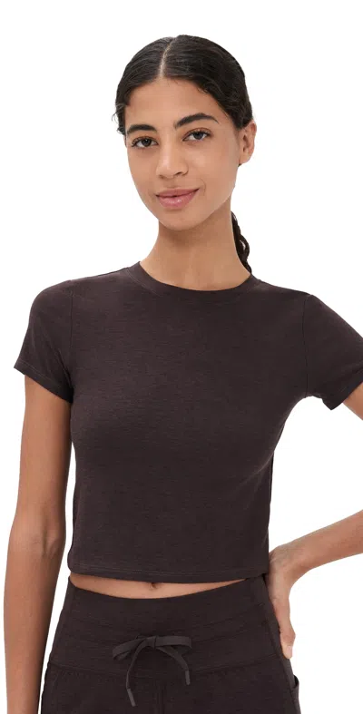 Beyond Yoga Featherweight Cropped Tee Dark Chocolate Heather In Purple